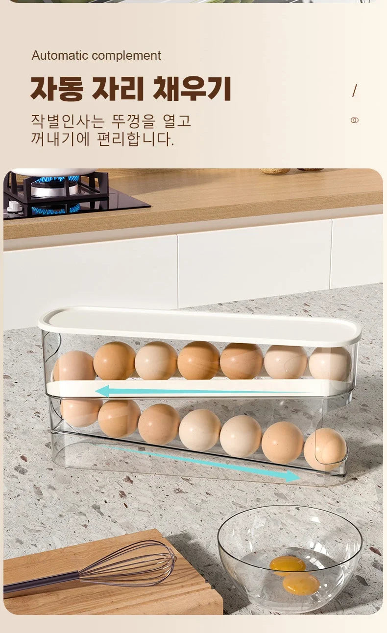 Caja de huevos tipo diapositiva, doble rodillo automático para huevos, puerta lateral para refrigerador, almacenamiento de huevos, soporte para huevos para encimera de cocina