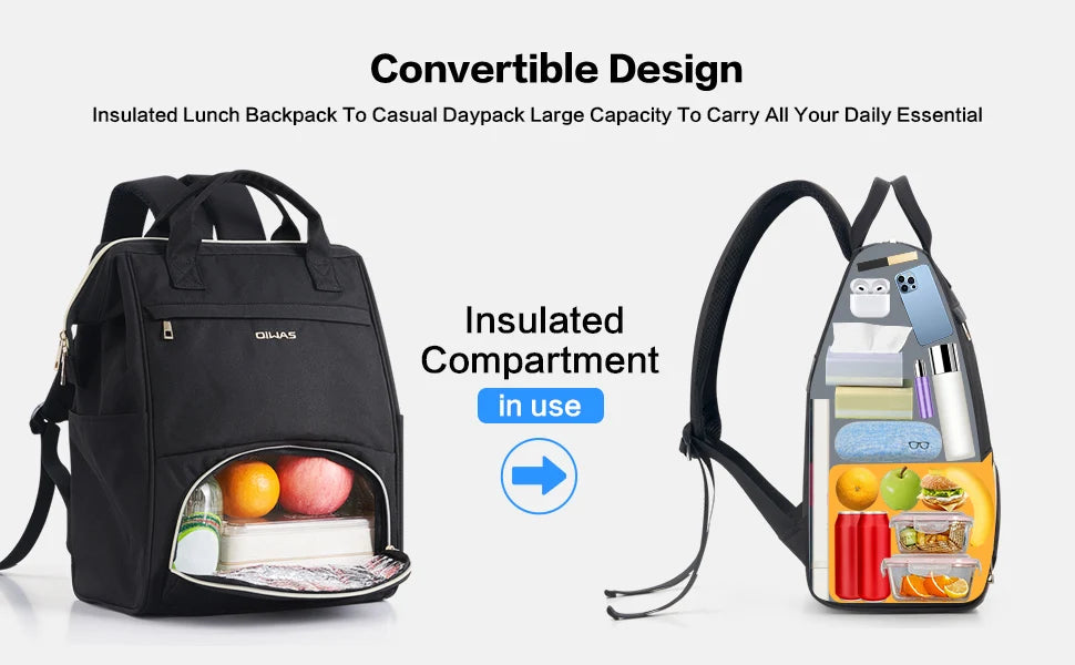 Mochila de almuerzo OIWAS para mujer, mochila para ordenador portátil de 15,6 pulgadas, mochila térmica con puerto USB, para hombres, viajes, trabajo, picnics, senderismo