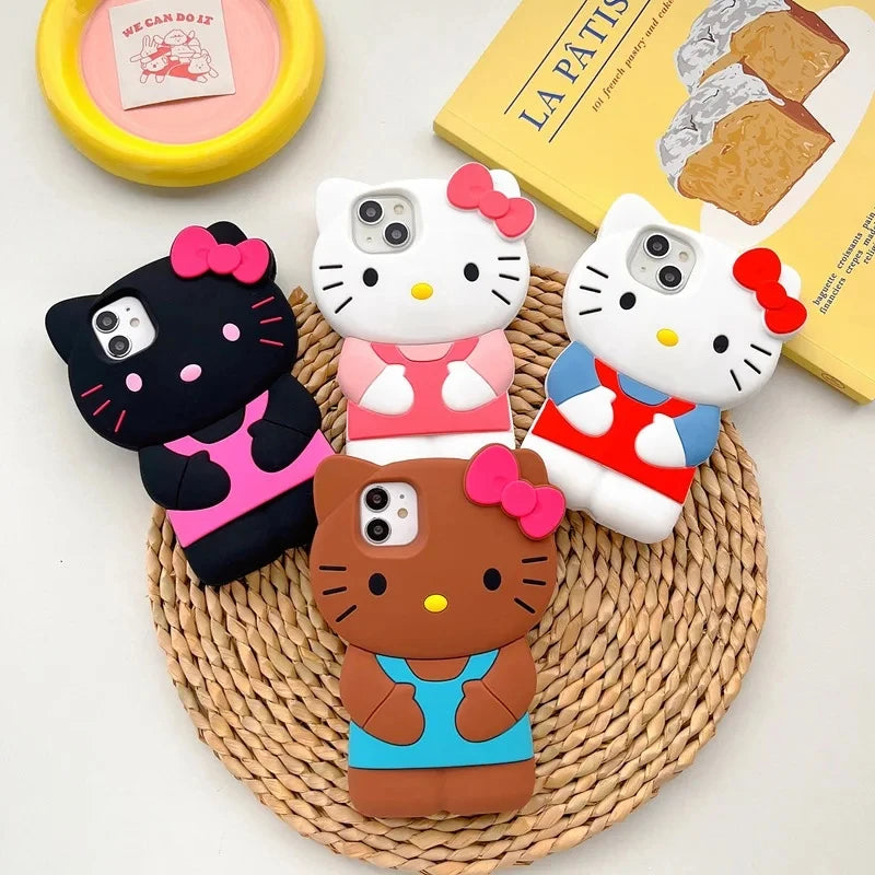 Funda de Silicona Suave con Diseño 3D de Hello Kitty de Sanrio para iPhone 17 16 15 14 13 12 Pro Max 11 Xs XR 7 8 Plus SE