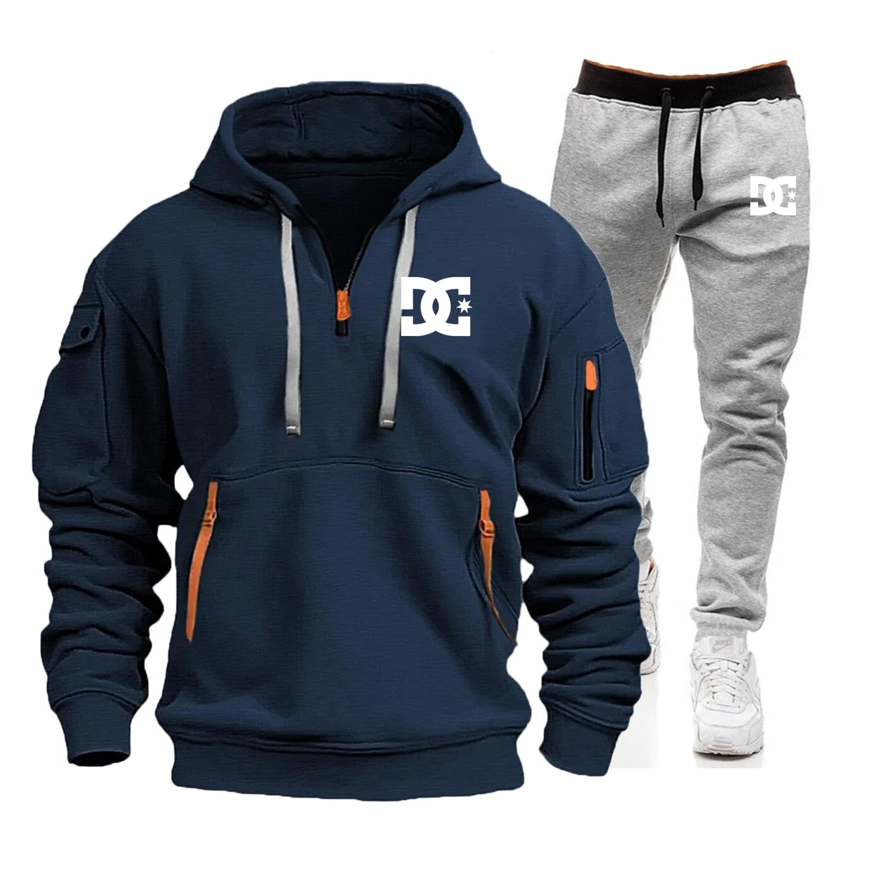 2025 Nuevo conjunto informal de otoño e invierno para hombre, sudadera con capucha y pantalones para correr para hombre al aire libre a la moda, conjunto de 2 piezas