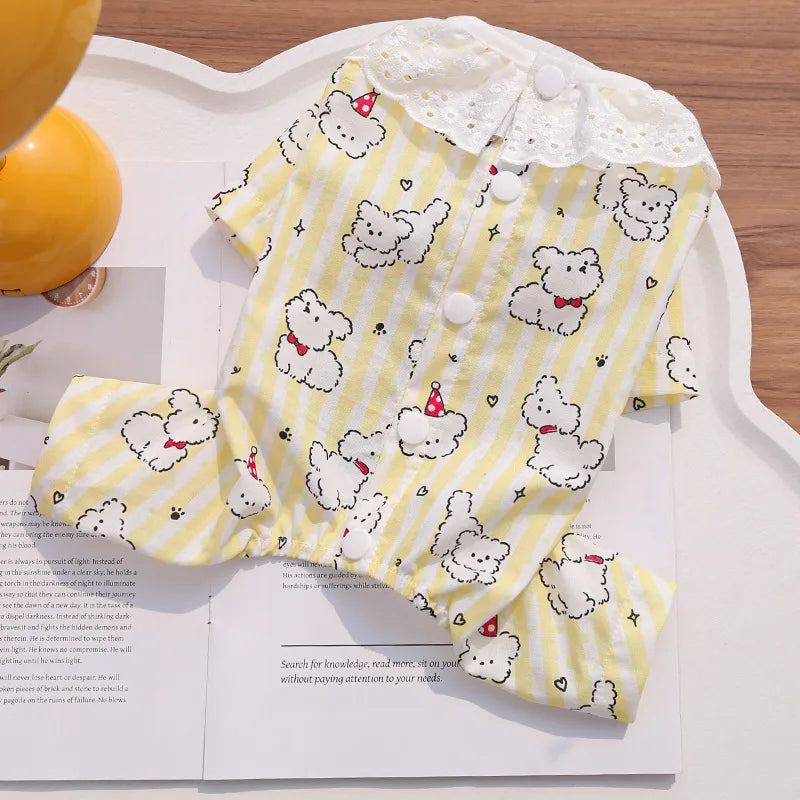 Mono de verano para perro, ropa con estampado de perro, chaleco para cachorro, ropa para perros Chihuahua y Bichón, pijama fino de cuatro patas para perro, ropa para parejas.