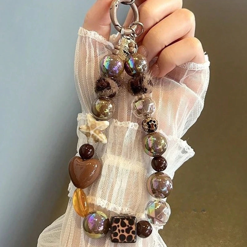 Lujoso Colgante de Pulsera con Estampado de Leopardo y Estrella de Diamantes de Imitación, Correa Corta de Felpa para Teléfono, Cadena para Auriculares de Teléfono