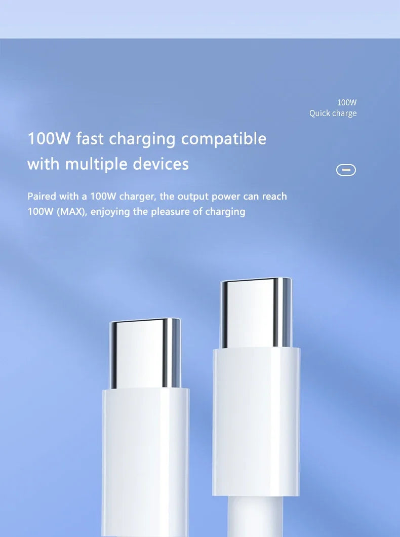 Cable de datos de carga súper rápida USB C a C, 3 uds., 100W, cable trenzado para IPhone 15, 15 Pro Max, Huawei, Samsung, Xiaomi, blanco, 1M, 2M