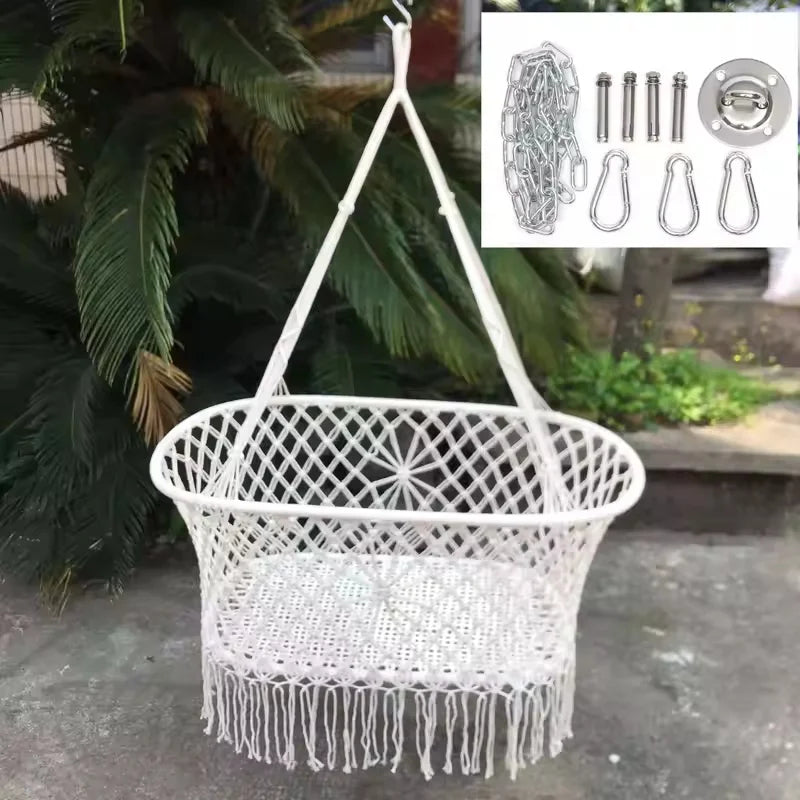 Cuna para Bebé, Cesta Colgante y Columpio Portátil para Guardería Infantil con Flecos de Cuerda