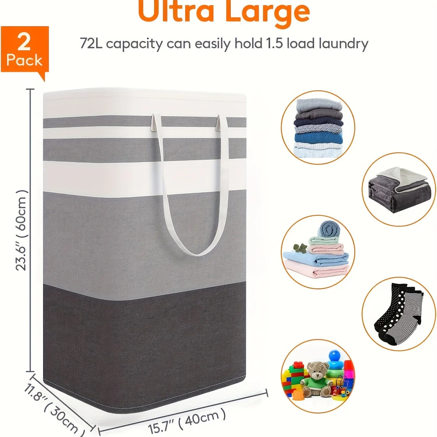 Cesto para la colada impermeable extra grande con asa extendida: organizador plegable y independiente de ropa y juguetes, cesto para la colada