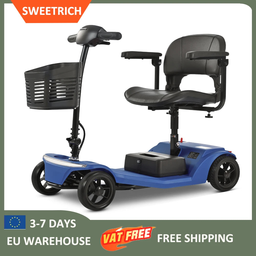 SWEETRICH S2 Scooter Eléctrico Plegable y Ajustable de Cuatro Ruedas y 250W con Freno Electromagnético para Personas Mayores y con Discapacidad