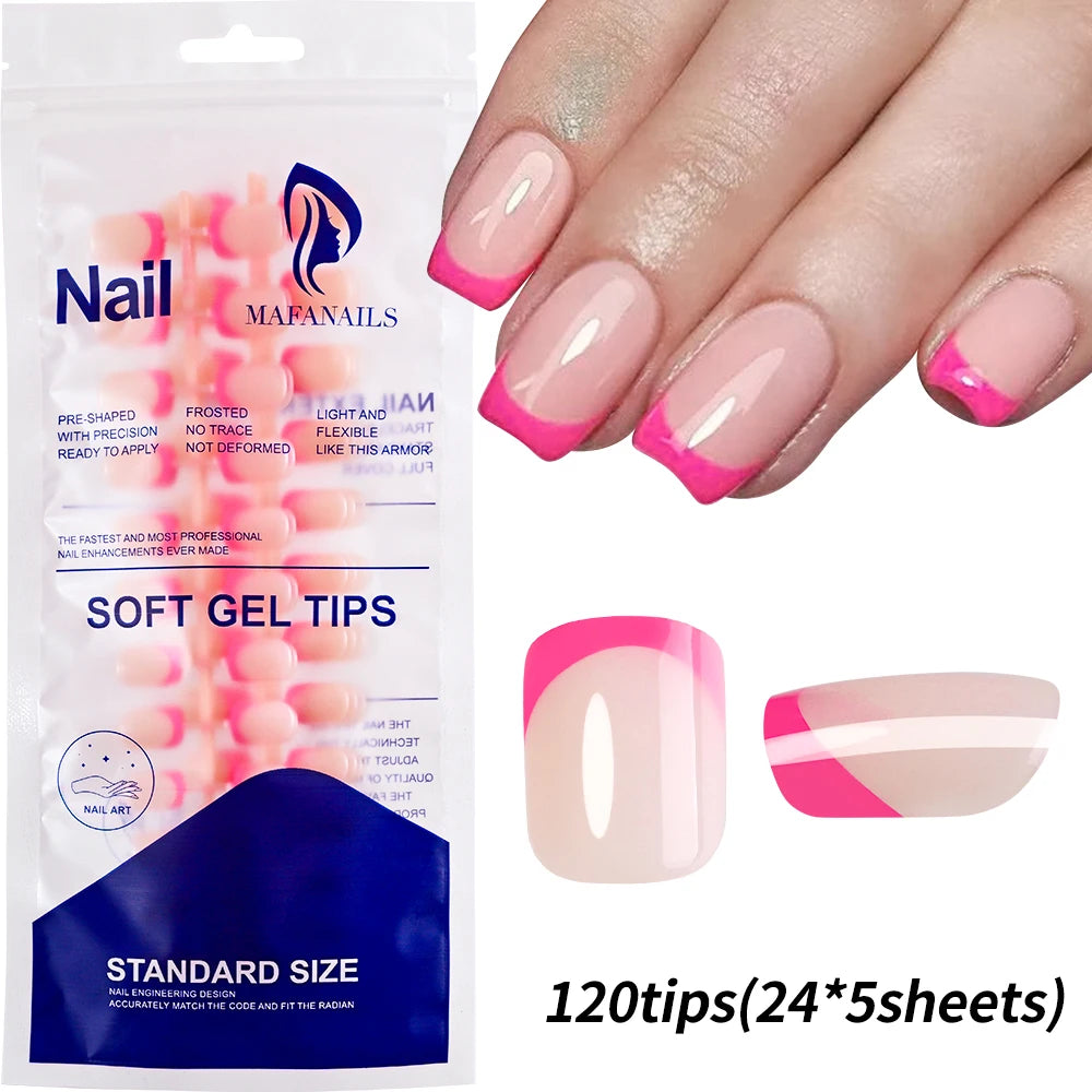 120 Uñas Acrílicas Francesas Cuadradas Medianas y Largas, Uñas Postizas Francesas de Cobertura Completa para Mujer, Uñas Postizas de Diferentes Tamaños
