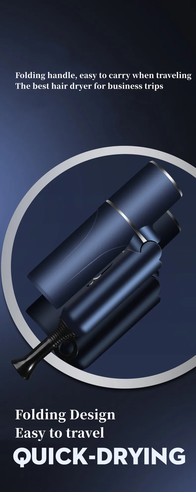 Nuevo Secador de Pelo Plegable con Luz Azul, Iones Negativos, Cuidado del Cabello, 1200W de Alta Potencia, Secado Rápido, para Hogar, Dormitorio Estudiantil y Viajes