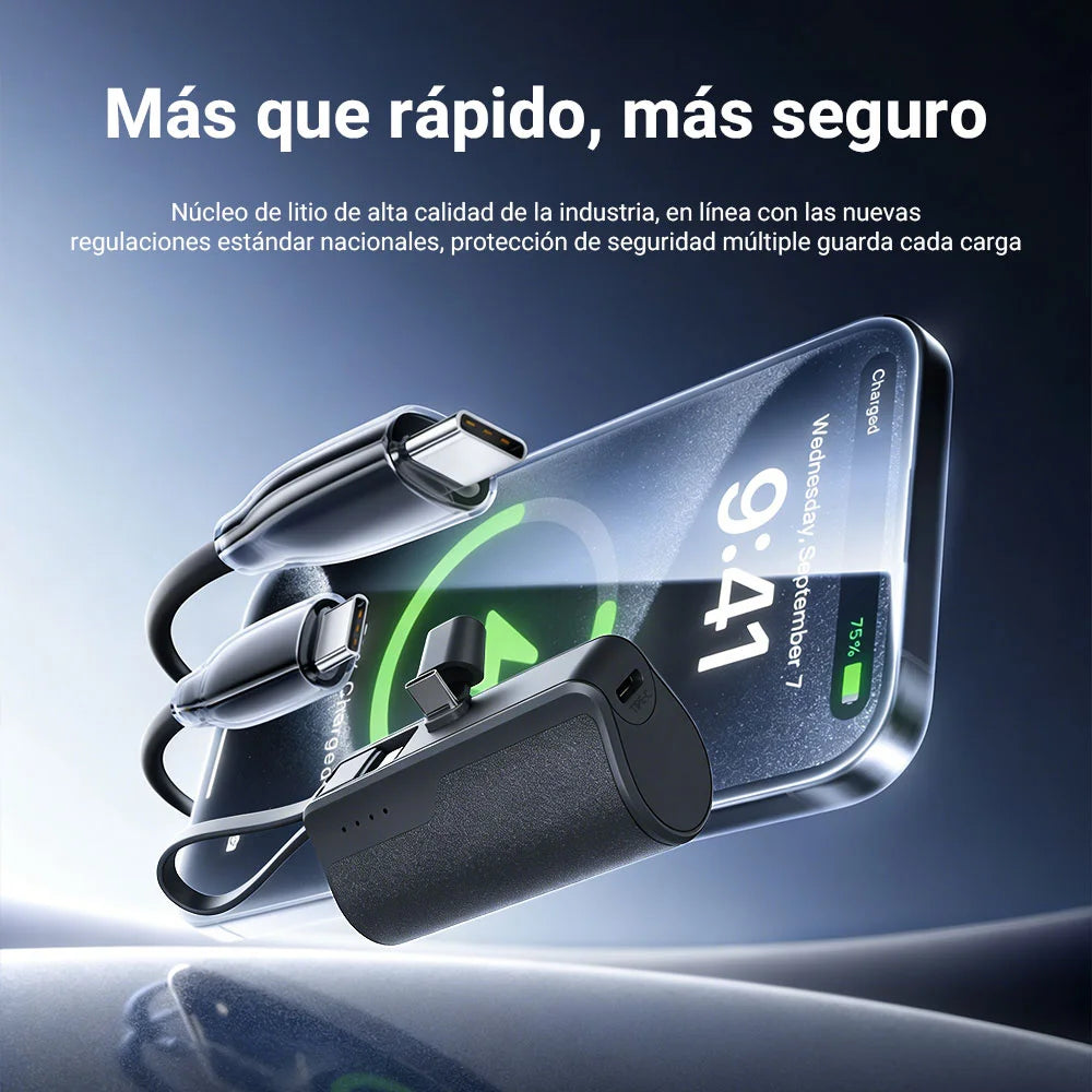 Mini batería externa de 5400 mAh con 2 salidas de carga tipo C para iPhone 15, 16, Huawei y Android, con pantalla de estado