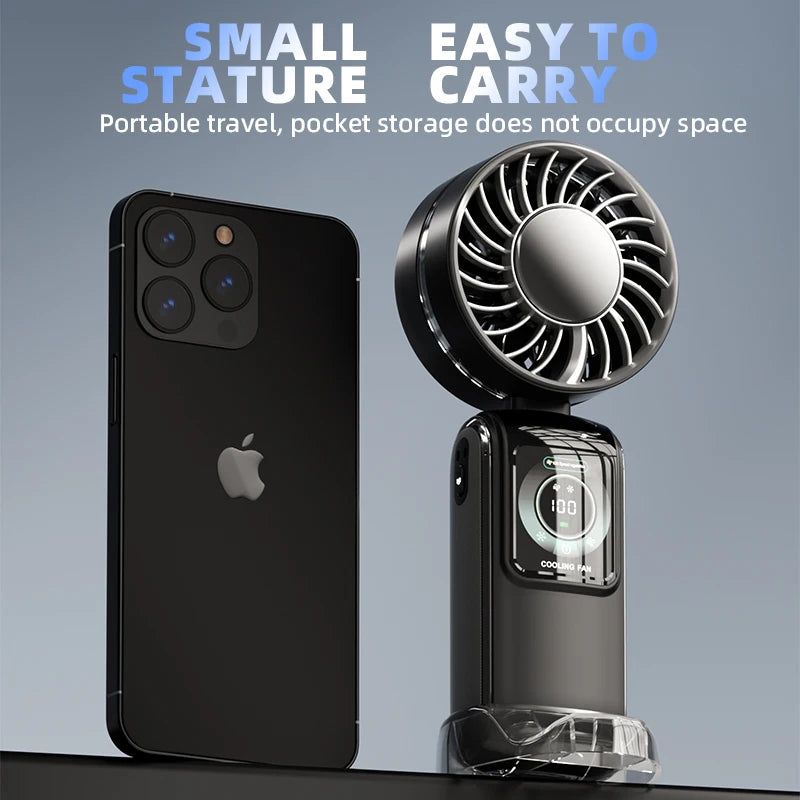 Nuevo ventilador eléctrico portátil de refrigeración de 3600mAh, paquete de hielo, ventilador de alta velocidad, Semiconductor, ventilador plegable Digital portátil con cuello colgante