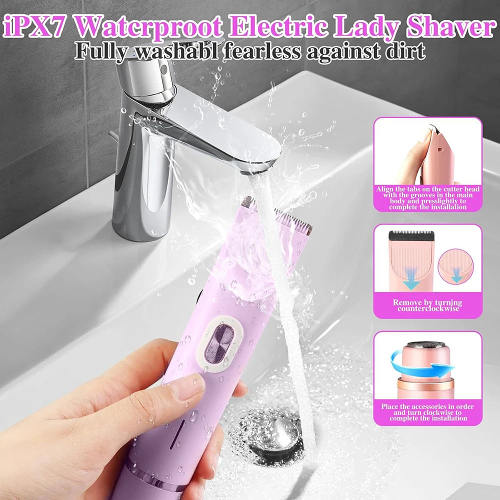 Afeitadora Eléctrica para Mujer, Recortadora de Bikini de Doble Cabezal, Impermeable, para Depilación Corporal, Facial, Axilas, Piernas y Brazos