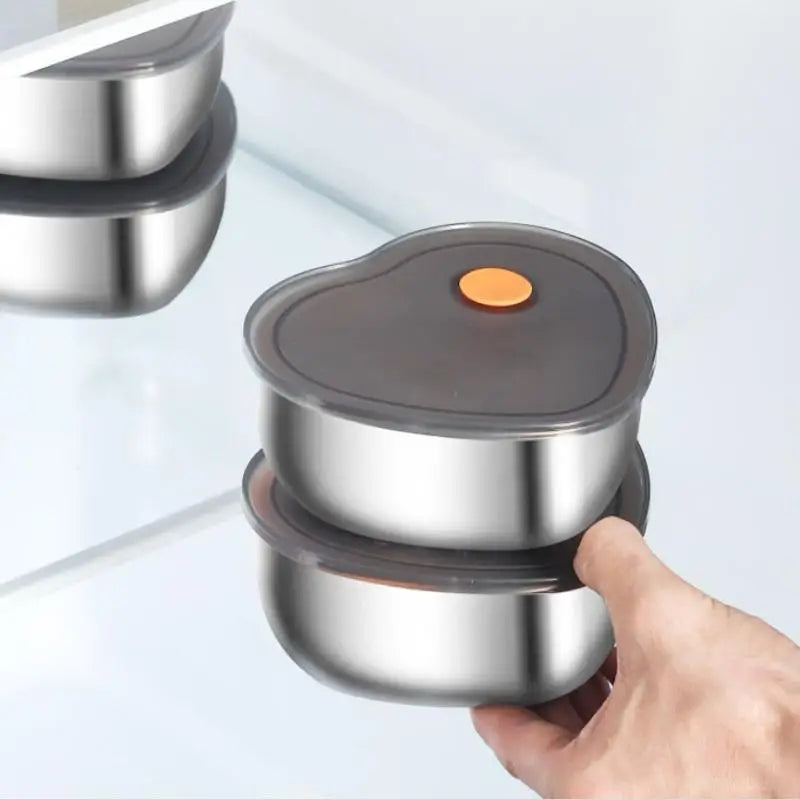 Organizadores de alimentos de cocina en forma de amor con tapas, caja de almacenamiento de acero inoxidable 410, accesorios de cocina a prueba de fugas de gran capacidad