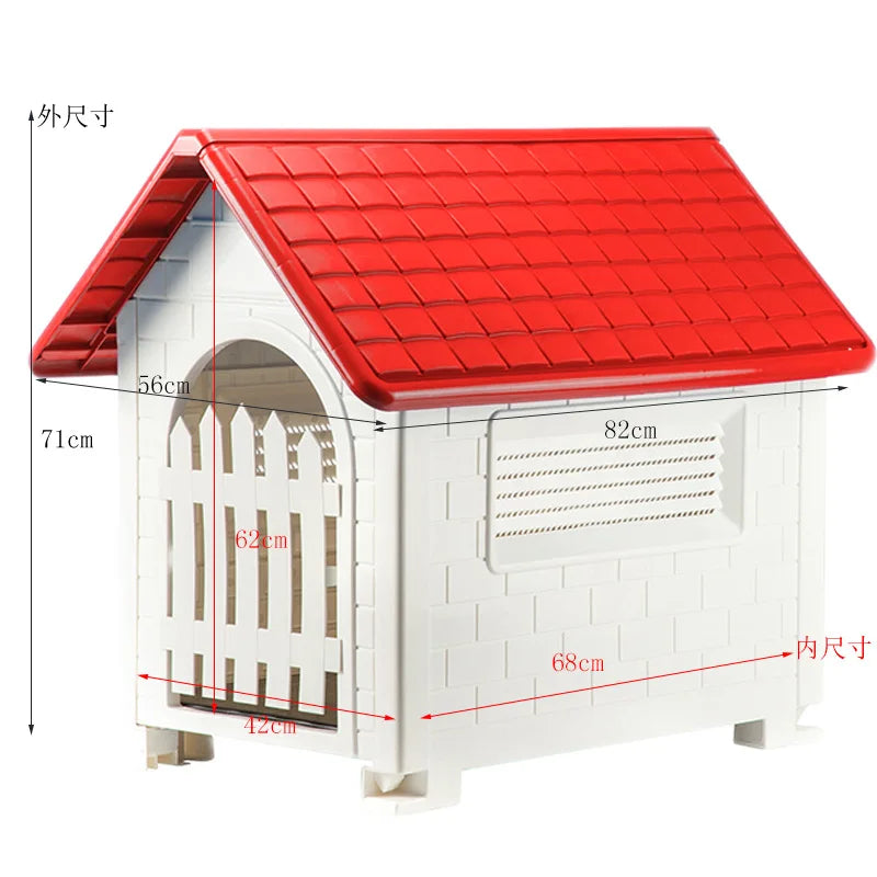 Casa para perros interior y exterior: cubierta extraíble a prueba de lluvia, perrera de plástico para perros medianos/grandes, refugio impermeable y resistente al viento