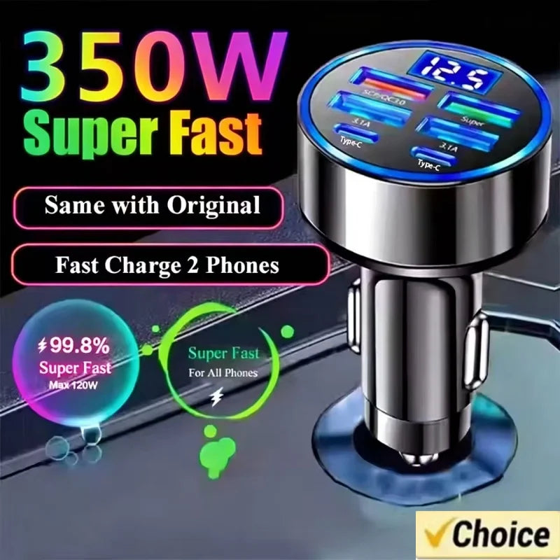 Cargador de coche de 350W USB PD QC3.0 USB C cargador de teléfono de coche adaptador tipo C para iPhone Samsung Huawei Xiaomi carga rápida ﻿