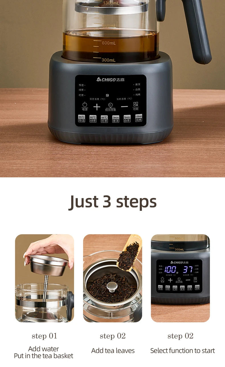 Hervidor de Agua Eléctrico Multifuncional de 1300 ml con Vaporizador, Regulador de Temperatura Constante para Leche de Bebé, Hervidor Termostático de 72 h
