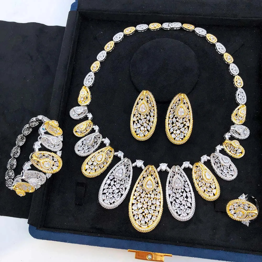 GODKI Nuevo Conjunto de Joyería de Alta Gama con Circonita Azul India para Mujer, Set de Collar y Pendientes para Boda, Collar Nupcial de Circonita Cúbica Estilo Dubái 2026