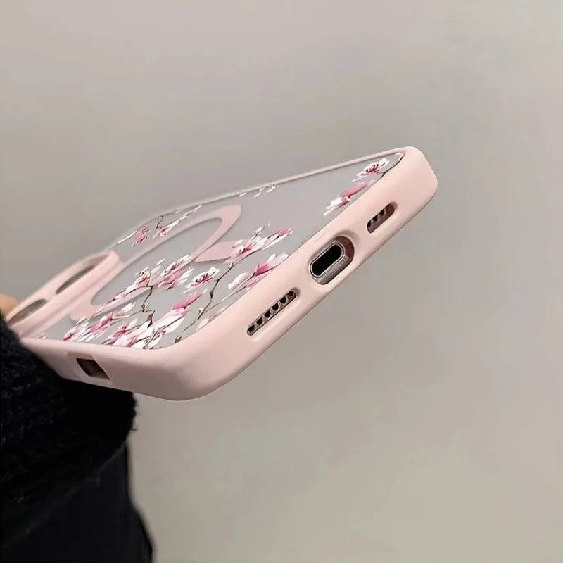 Funda de teléfono magnética con diseño de fondo Floral elegante de cereza rosa para iPhone 17 16 15 14 13 12 Pro Max 11 16 Plus 16E 17Air