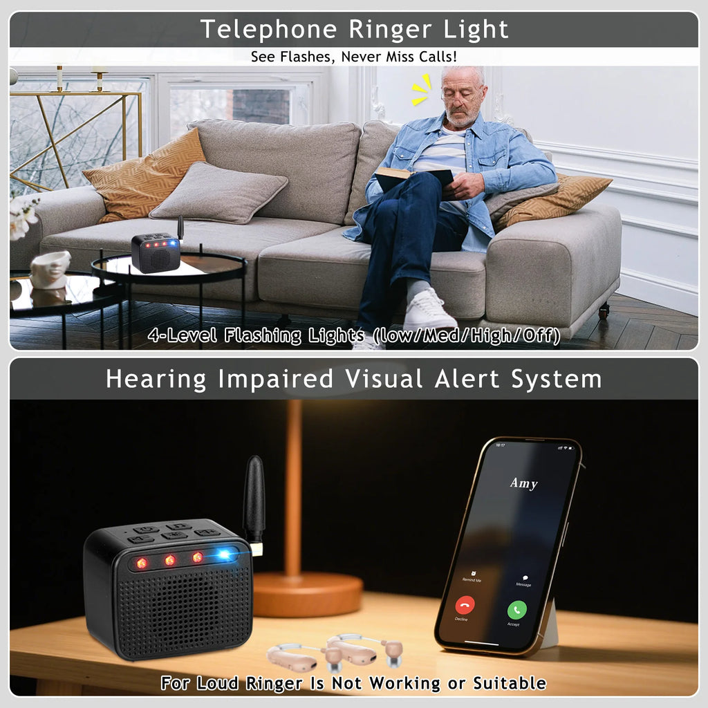 Timbre externo Earpanda para teléfono celular, timbre con luz para personas con discapacidad auditiva - Tonos de llamada de 120 dB, luz intermitente brillante