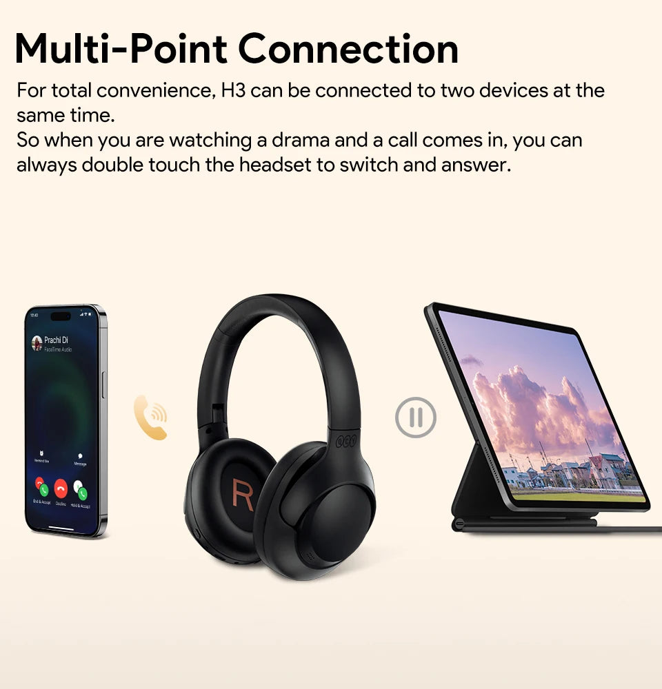 QCY H3 ANC Auriculares inalámbricos 43dB Cancelación activa de ruido Auriculares con cable/inalámbrico Bluetooth 5.4 Auriculares de audio de alta resolución 60 horas