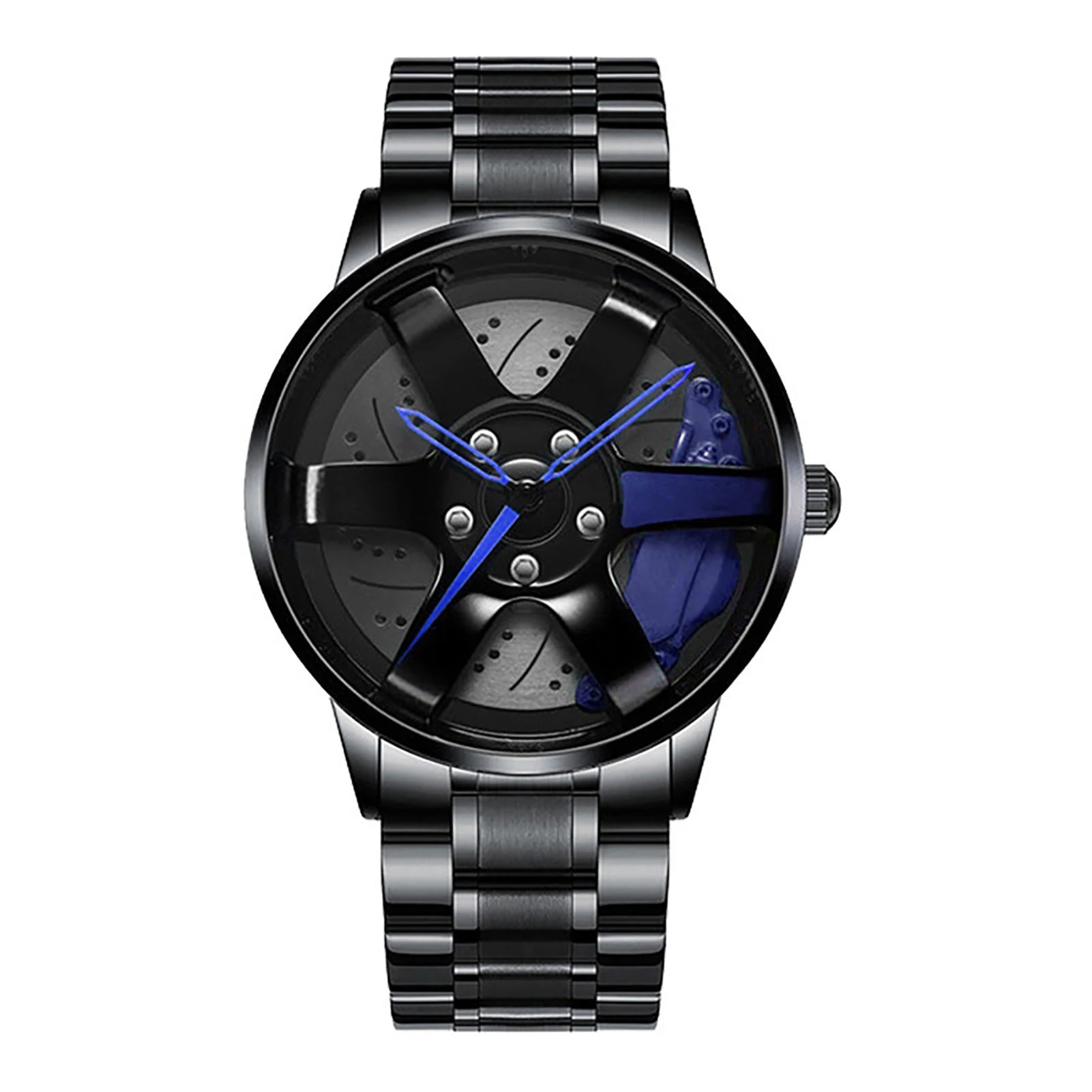 Reloj de pulsera de cuarzo para hombre, de acero inoxidable, a la moda, con esfera deportiva, llanta de coche, cubo de rueda, relojes de pulsera de lujo para negocios