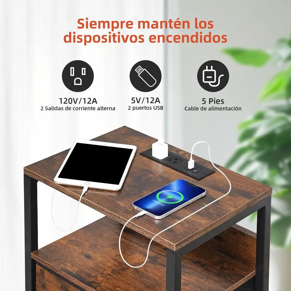 Mesa de Noche para Recmara con 2 Cajones, 2 Niveles de Almacenamiento, 2 Salidas y 2 Puertos de Carga