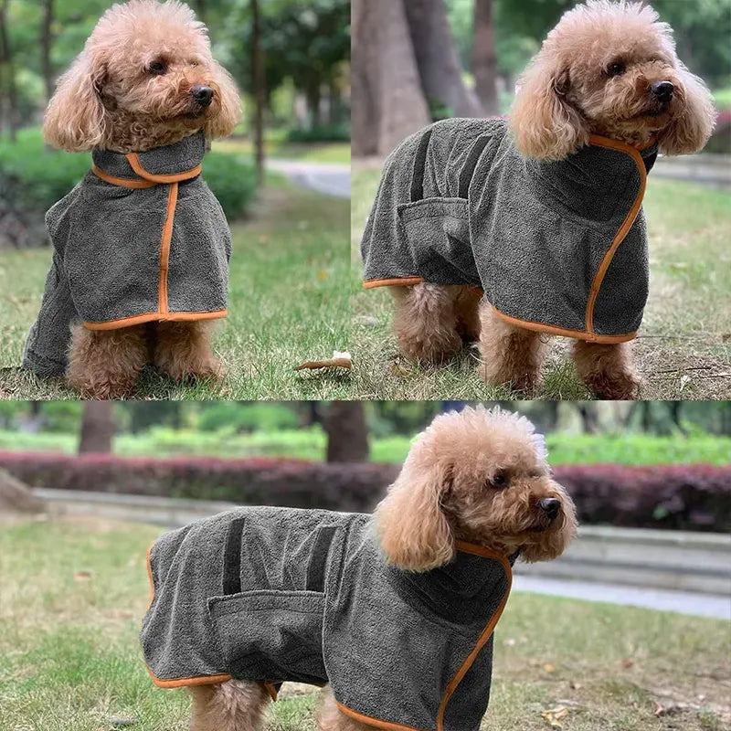 Toalla de albornoz para perros 2 en 1, cinta mágica ajustable, bata de secado rápido, ropa súper absorbente para mascotas para perros pequeños y medianos después del baño