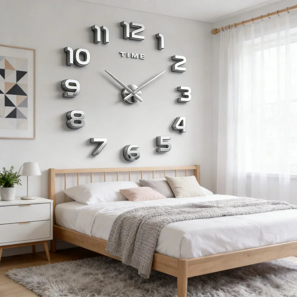 Reloj de pared con espejo acrílico de Número Romano grande 2D/3D, pegatina de moda DIY, relojes de cuarzo, reloj, decoración del hogar, pegatinas para el salón