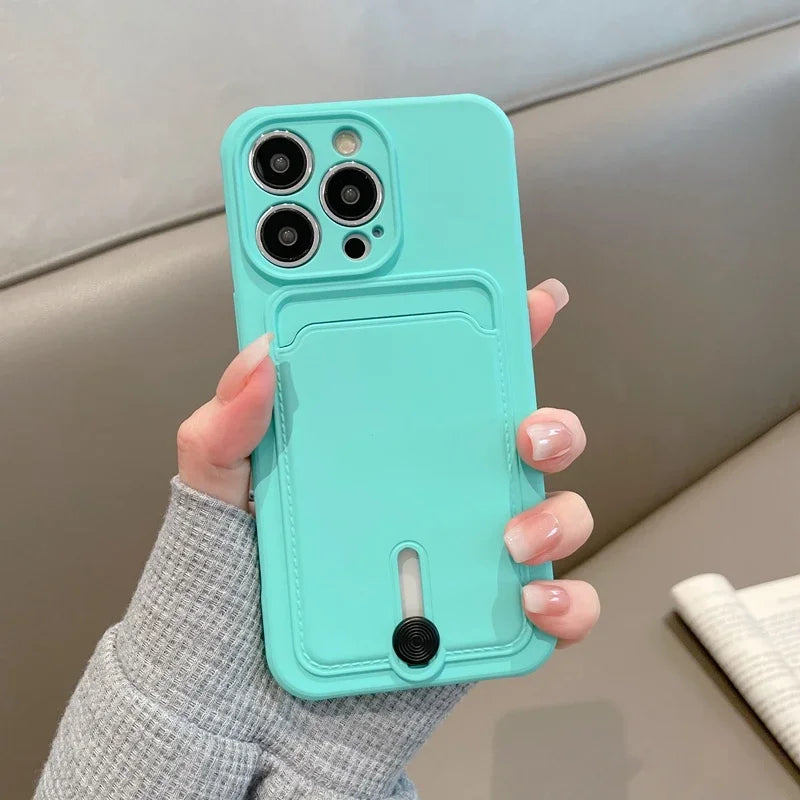 Con tarjetero funda de teléfono para iphone 16 13 14 12 11 15 pro max funda suave para iphone x xs xr max funda protección de cámara