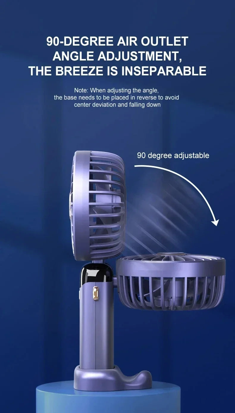 Ventilador recargable personal portátil de mano con pantalla digital LED 90 ° Ventilador recargable ajustable, mini aromaterapia de viento de 5 velocidades