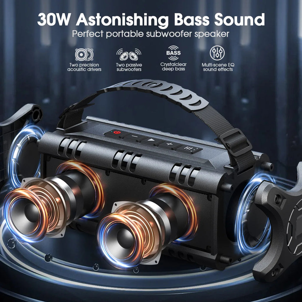Altavoz Bluetooth W-KING D8mini-1, Altavoces Inalámbricos Portátiles de 30 W, Altavoz Exterior Resistente al Agua IPX6, 24 Horas de Reproducción, EQ, AUX, Tarjeta TF