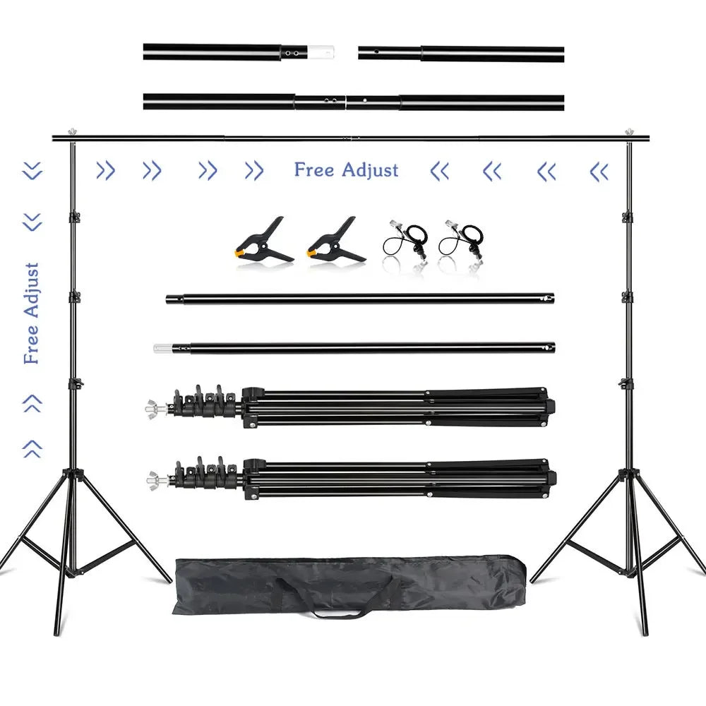 Soporte de fondo para estudio de vídeo y fotografía de 2,6x3M/8,5x10 pies, sistema de soporte de fondo telescópico ajustable con bolsa de transporte