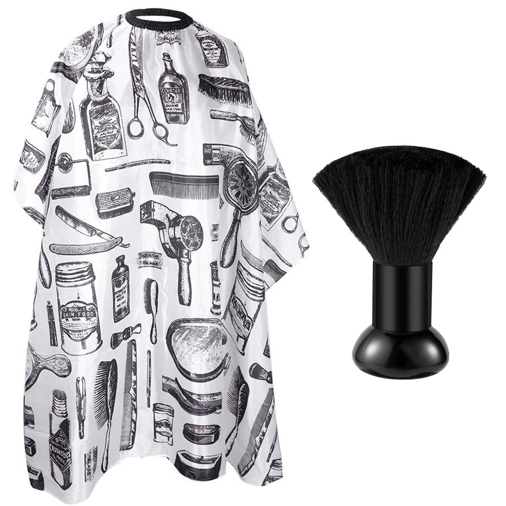 Set de Capa de Barbero y Cepillo para Cuello, Capa de Corte de Pelo Impermeable con Estampado Retro, Cepillo Suave para Limpiar el Cuello, para Peluquería y Uso Doméstico