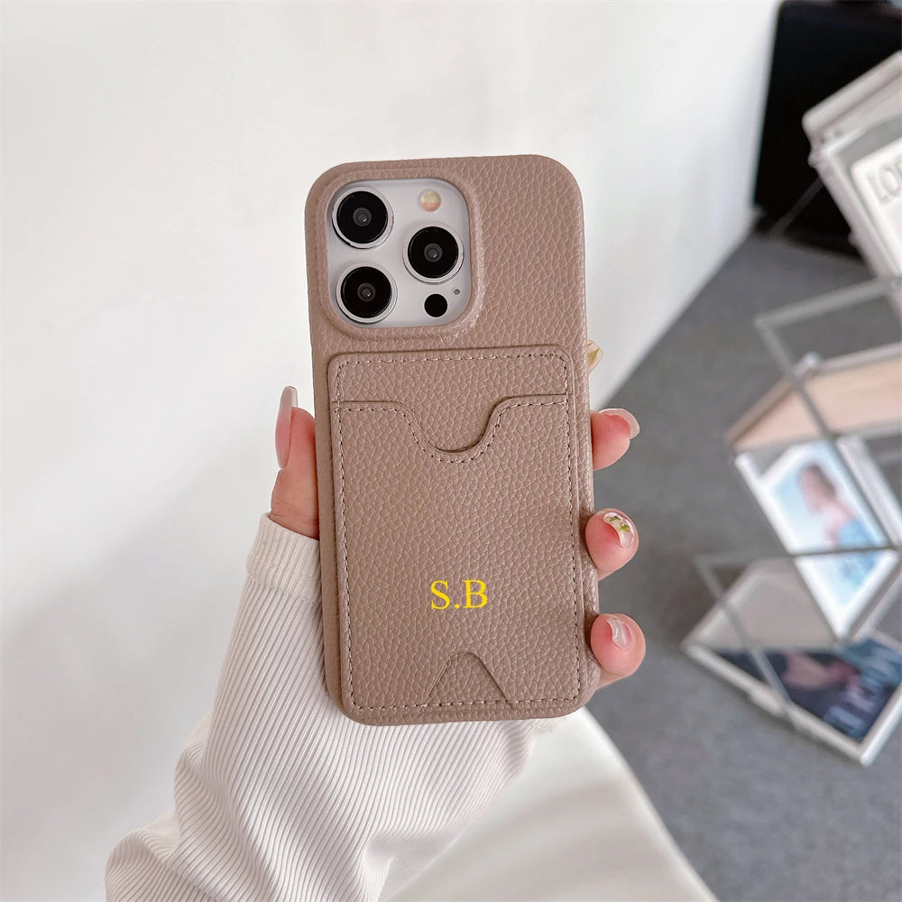 Funda Retro personalizada con nombre de cuero para tarjetas, funda tipo billetera antigolpes para iPhone 15 14 13 12 11 Pro Max 14 15 Plus