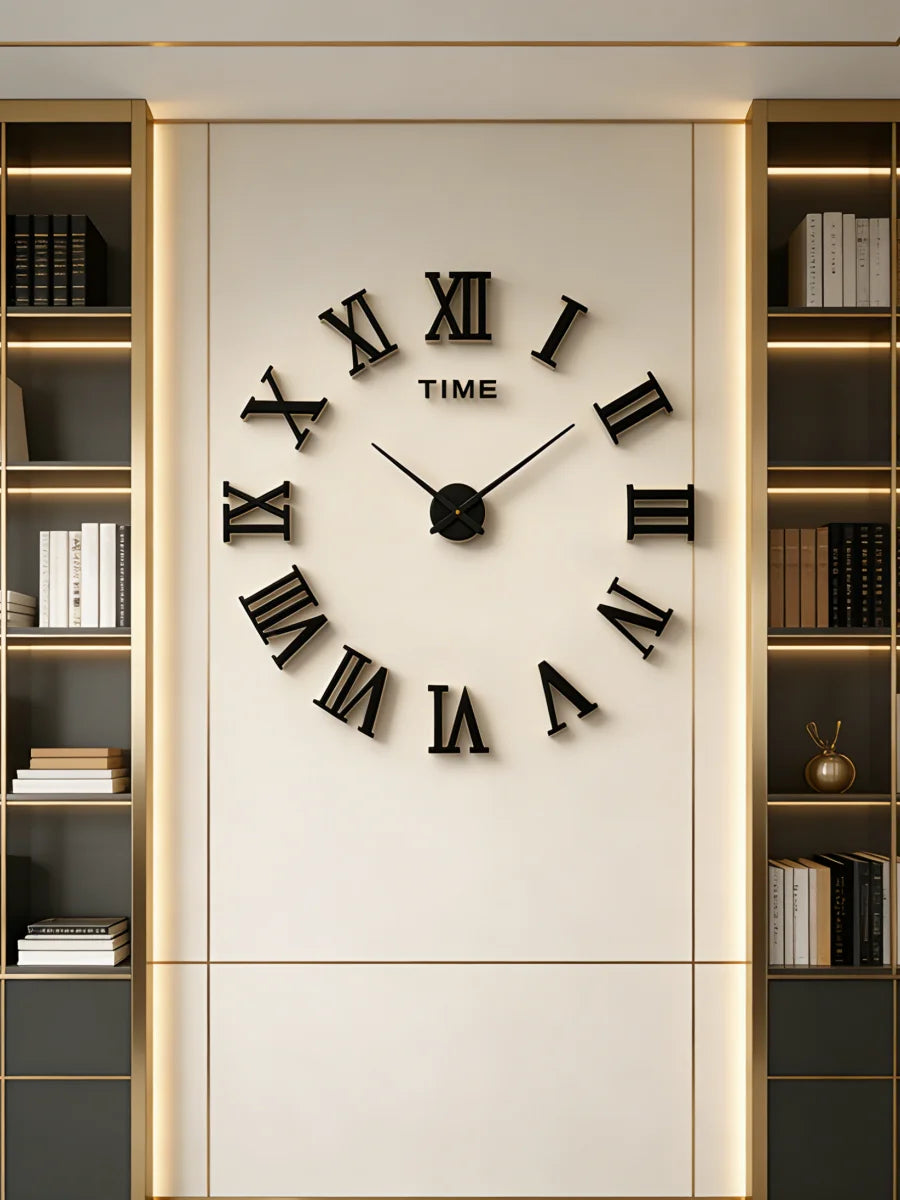 Reloj de pared con espejo acrílico de Número Romano grande 2D/3D, pegatina de moda DIY, relojes de cuarzo, reloj, decoración del hogar, pegatinas para el salón