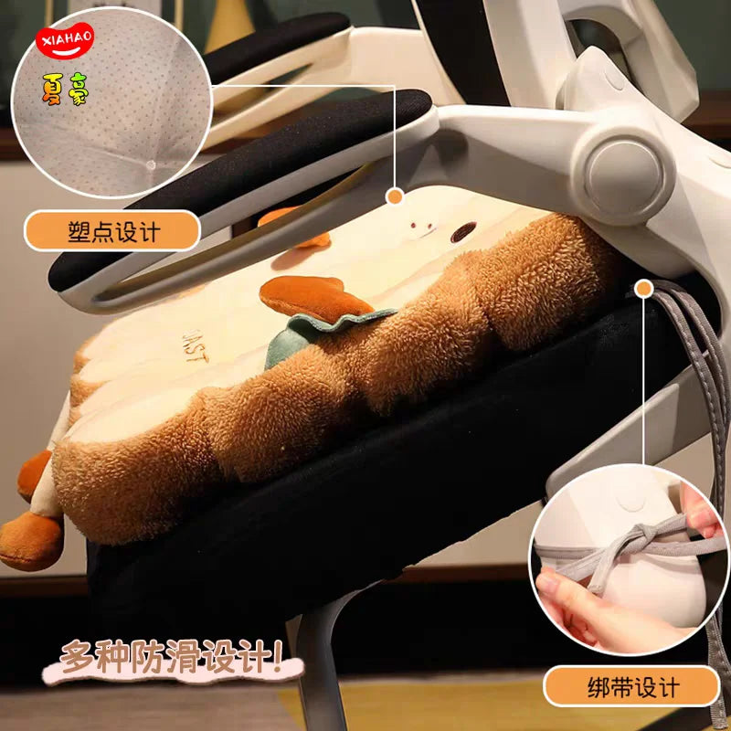 Cómoda cojín para asiento y respaldo con forma de tostada de dibujos animados – Almohada antifatiga lavable para el hogar/oficina/coche (regalo perfecto para Navidad)