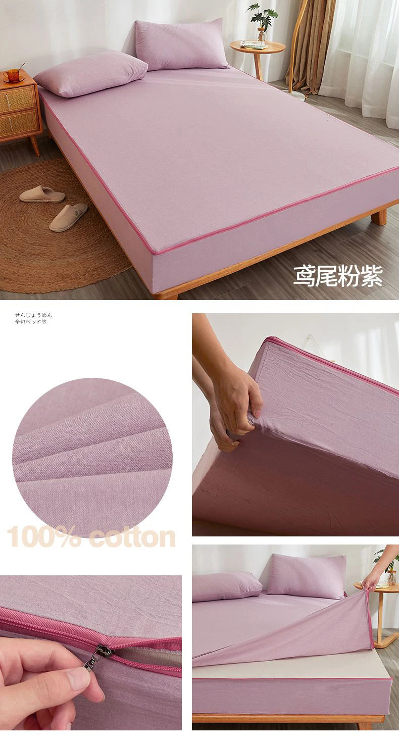Protector de Colchón con Cierre 100% Algodón, Cubrecolchón Transpirable y Funda de Colchón, Sábana Ajustable Totalmente Cerrada por 6 Lados