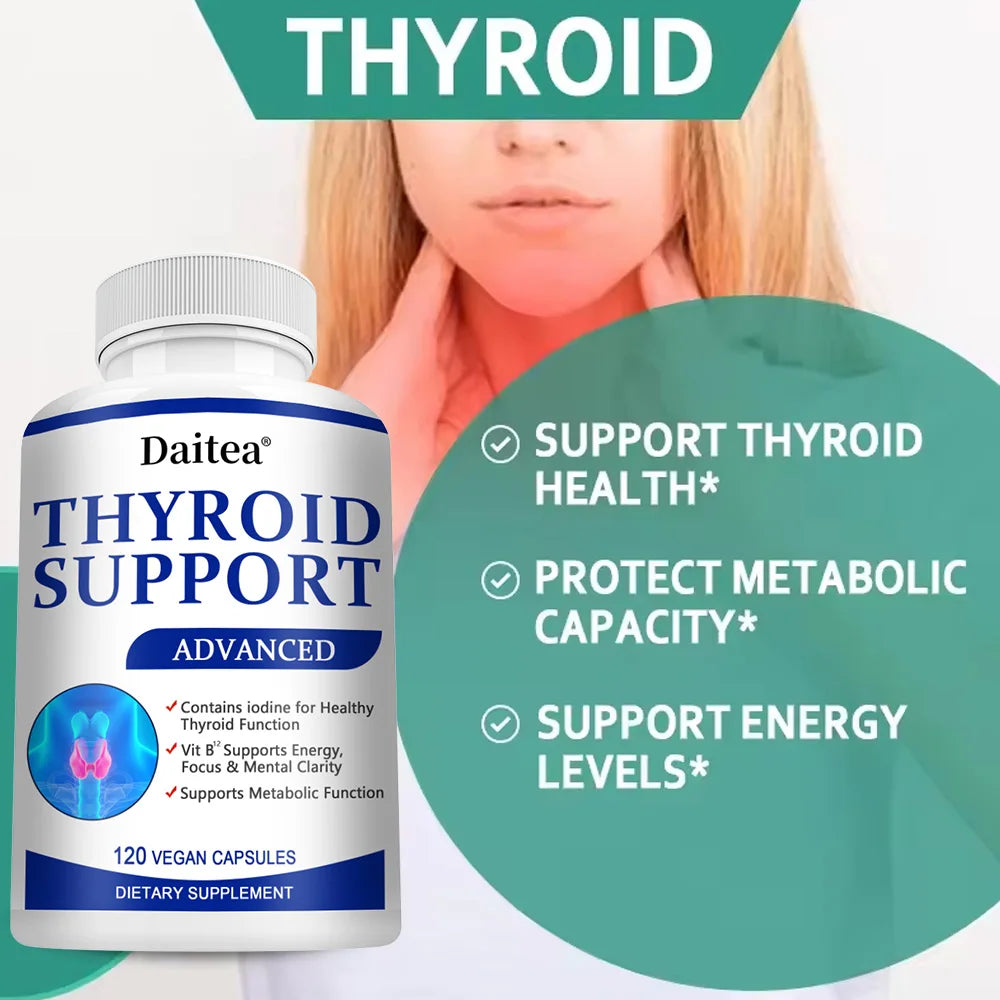 Suplemento Tiroideo con L-tirosina, Iodo, Zinc y Selenio - Promueve la Memoria, Cognitiva, Salud y Metabolismo de Tiroides, NO-GMO