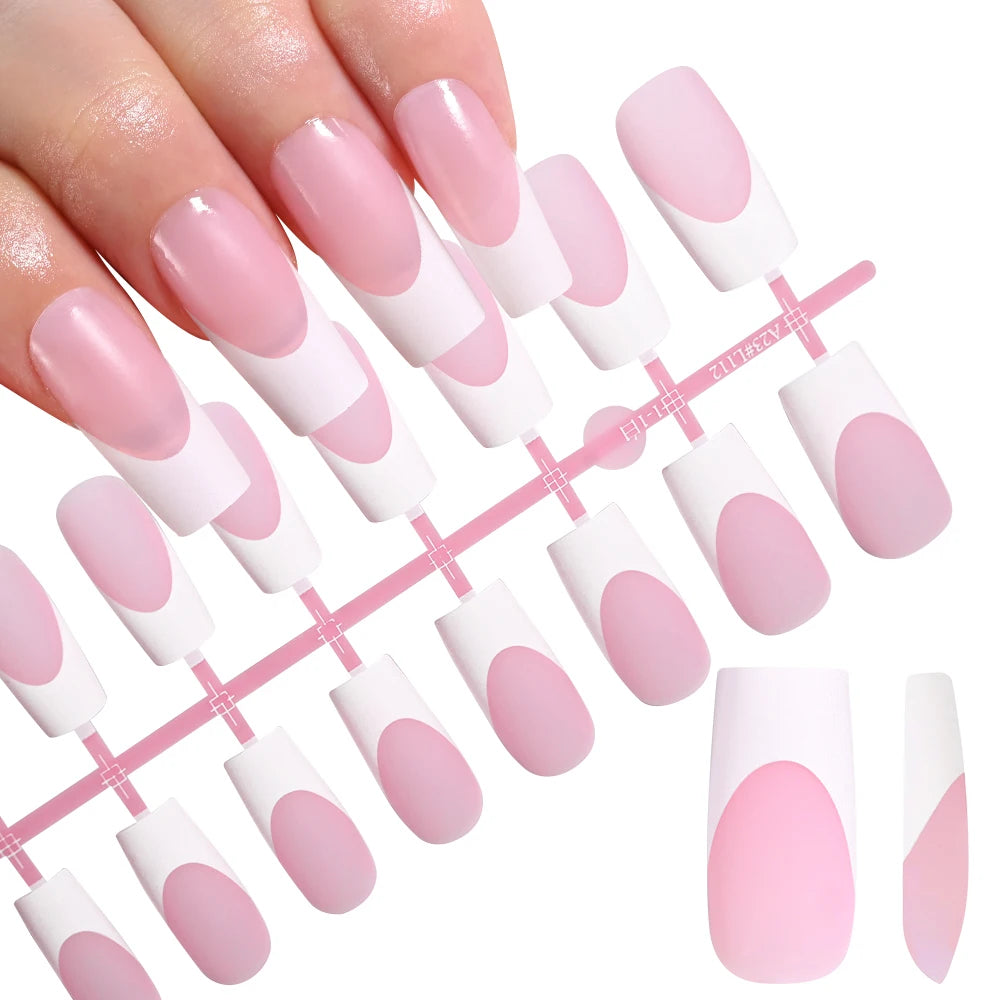 120 Uñas Acrílicas Francesas Cuadradas Medianas y Largas, Uñas Postizas Francesas de Cobertura Completa para Mujer, Uñas Postizas de Diferentes Tamaños