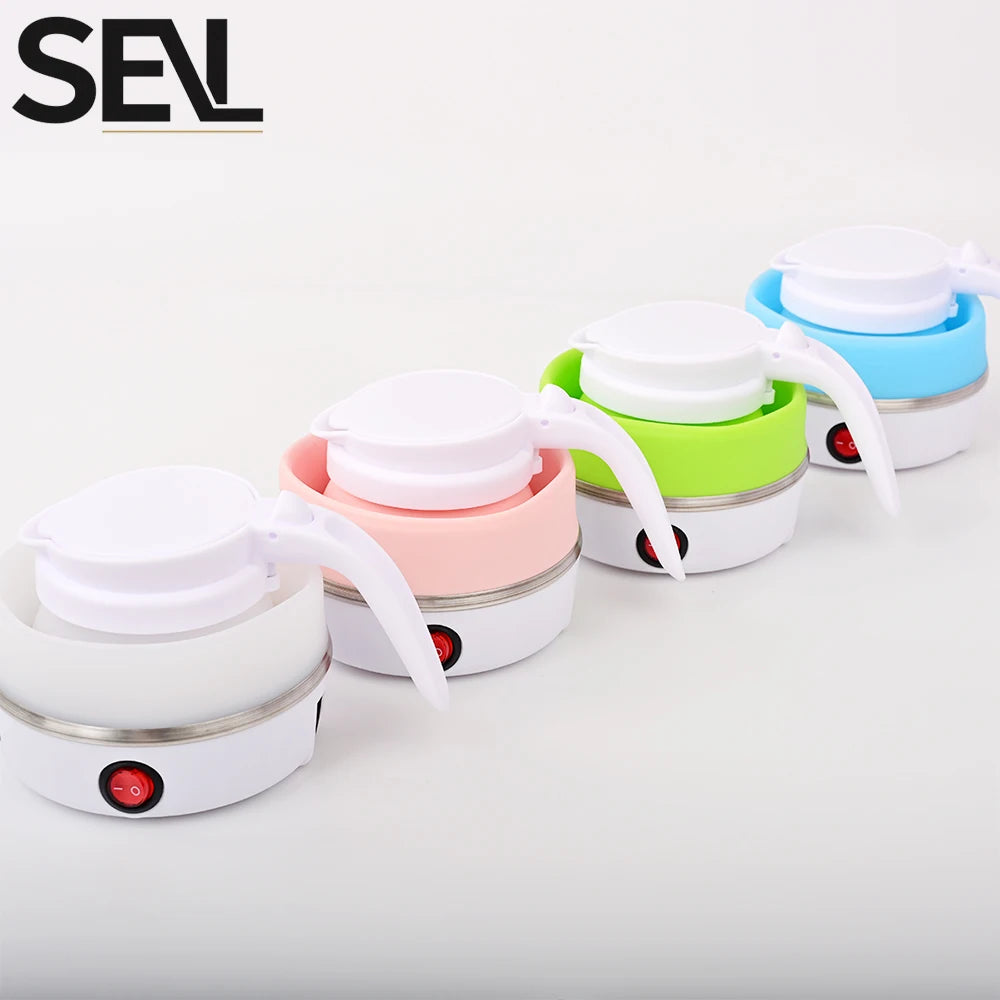Mini Hervidor eléctrico plegable, Hervidor eléctrico portátil de 0,6l, calentador de agua de viaje para el hogar, compresión de silicona de 110V-220V