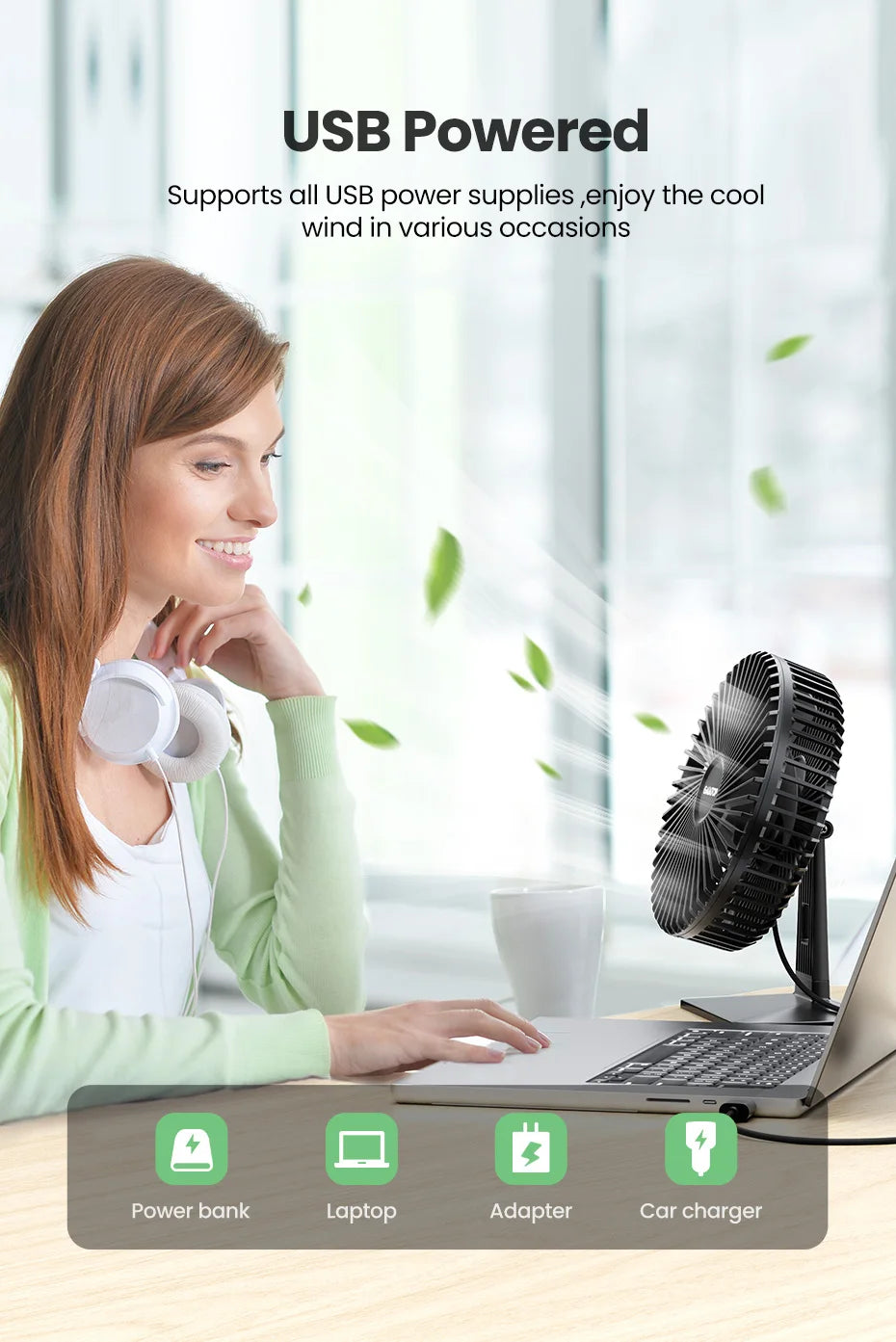 GAIATOP Ventilador de escritorio Ventilador USB portátil 90 °   Ventilador de refrigeración ajustable silencioso ajuste de 3 velocidades ultra silencioso adecuado para el hogar escritorio Oficina