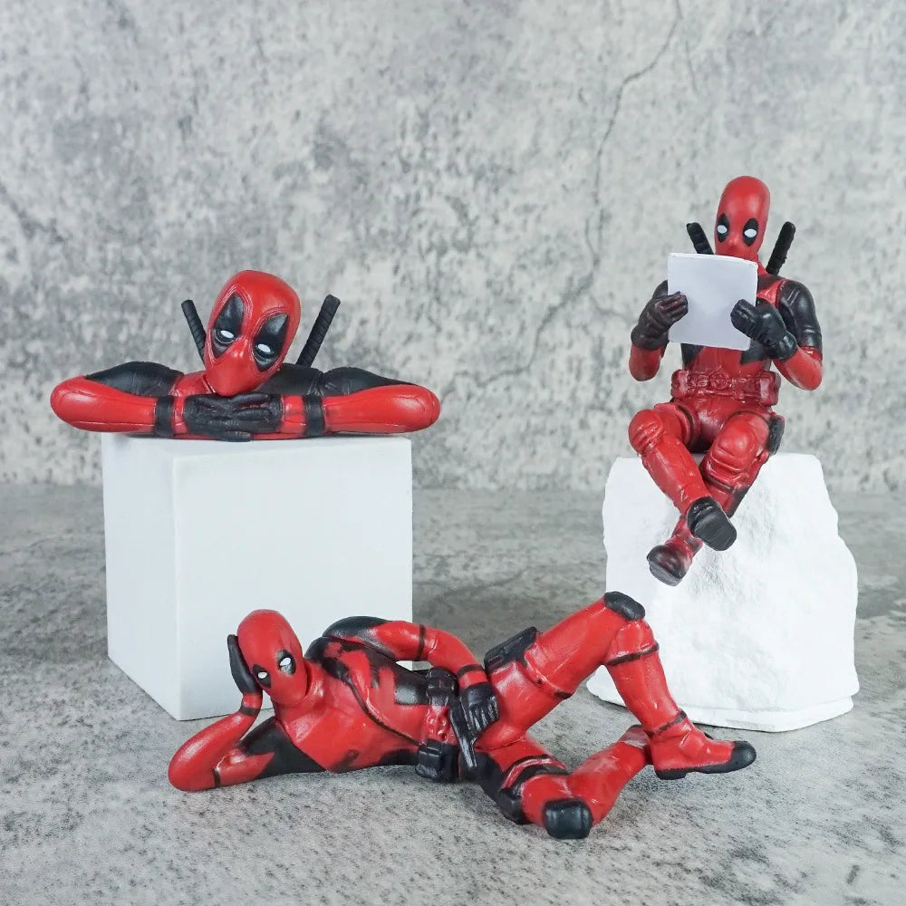 6 muñecos de acción nuevos de Deadpool y Wolverine, figura de Deadpool, modelo sentado, muñeco de los X-Men, colgante para coche, accesorios para coche, juguete para niños, regalo.