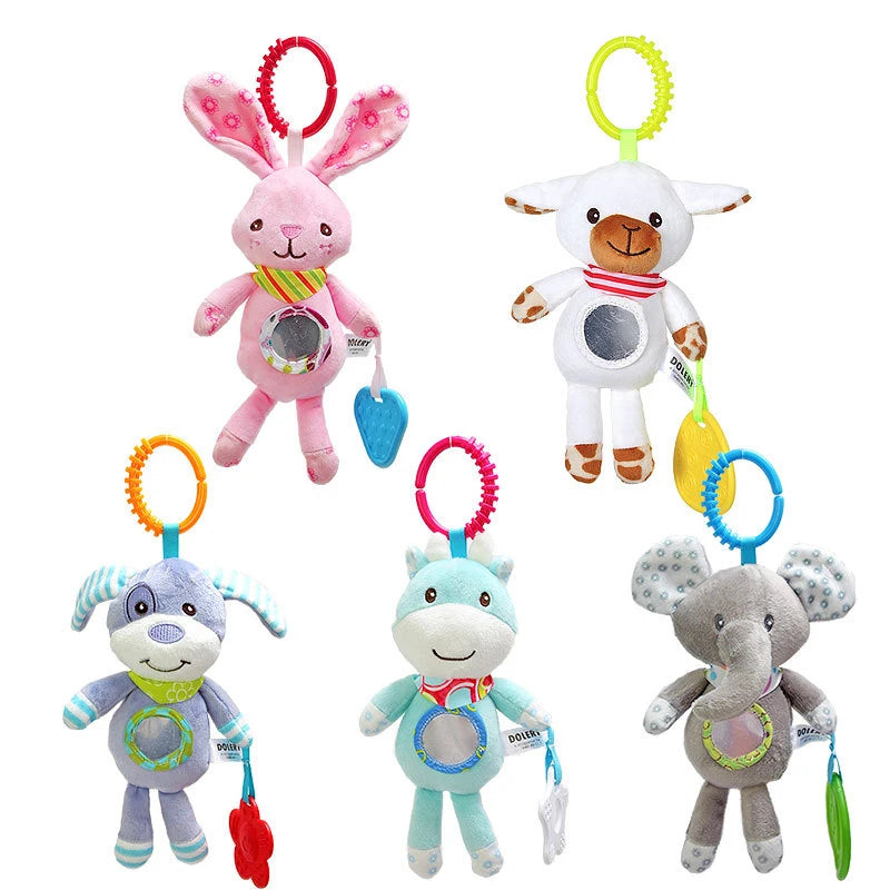Sonajeros colgantes sensoriales para bebé, juguete de aprendizaje suave, cochecito de animales de peluche, cama de coche infantil, cuna con mordedor para bebés y niños pequeños