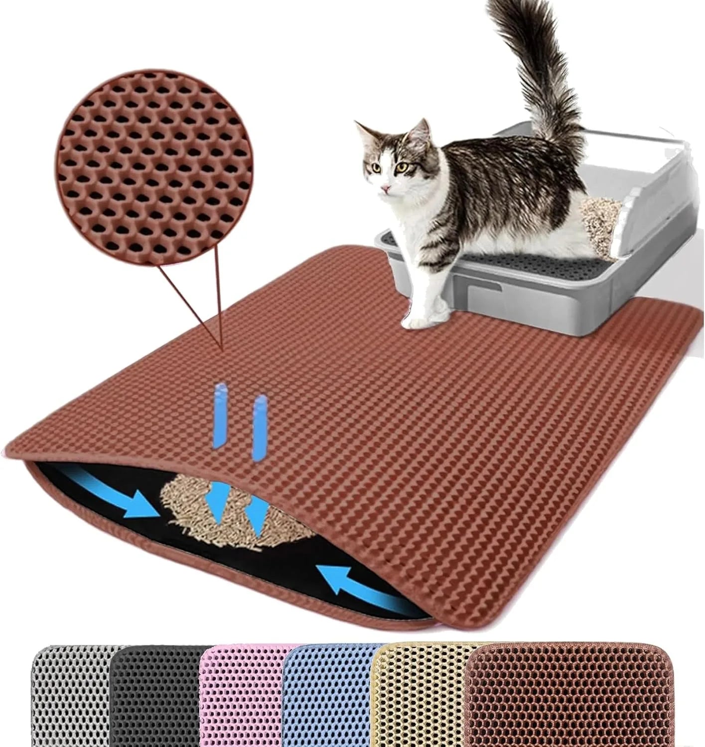 Estera de arena para gatos, doble capa, antideslizante, caja de arena para mascotas grande, estera con filtro, resistente al desgaste, impermeable, antideslizante