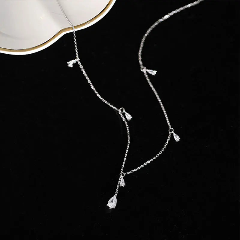 Nuevo collar de gota de plata de ley 925 con colgante de circón brillante, cadena de clavícula con borla, joyería de boda, regalo de dama de honor