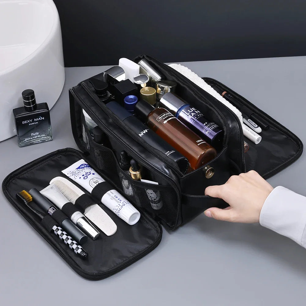Neceser de PU con múltiples bolsillos para mujer y hombre, bolsas de maquillaje esenciales de viaje, bolsa colgante impermeable, bolsa organizadora de lavado de cosméticos