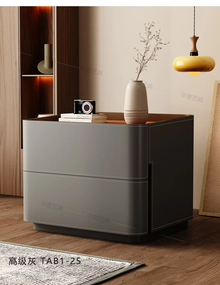 Mesita de Noche de Cuero con Cajones, Almacenamiento Estético para Dormitorio, Mesitas de Noche Modernas de Lujo, Muebles para el Hogar que Ahorran Espacio