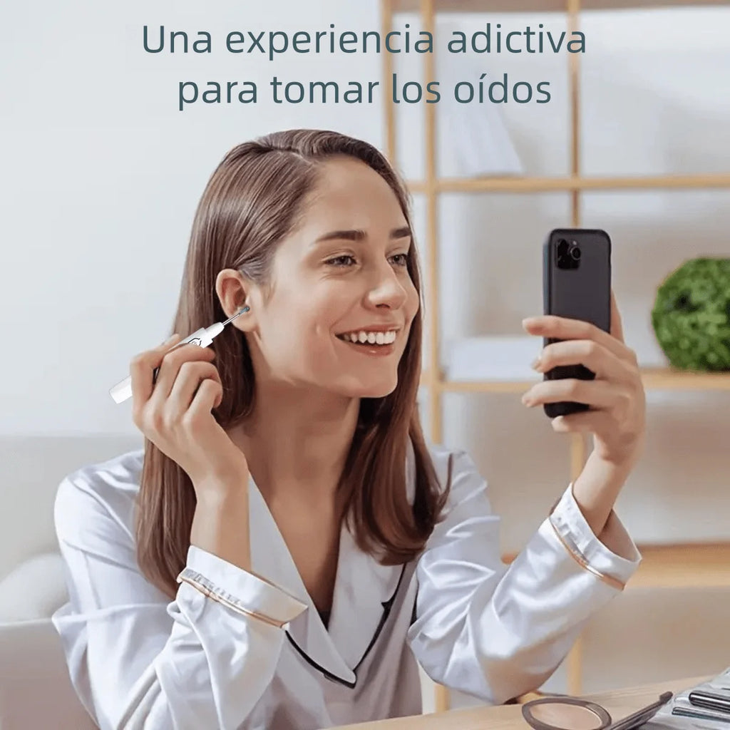 Cucharilla para limpiar oídos con cámara: cámara HD de 2 megapíxeles, cucharilla para oídos ultra HD visible, herramienta de limpieza para el canal auditivo con kit de limpieza, visualización en el teléfono móvil, lim