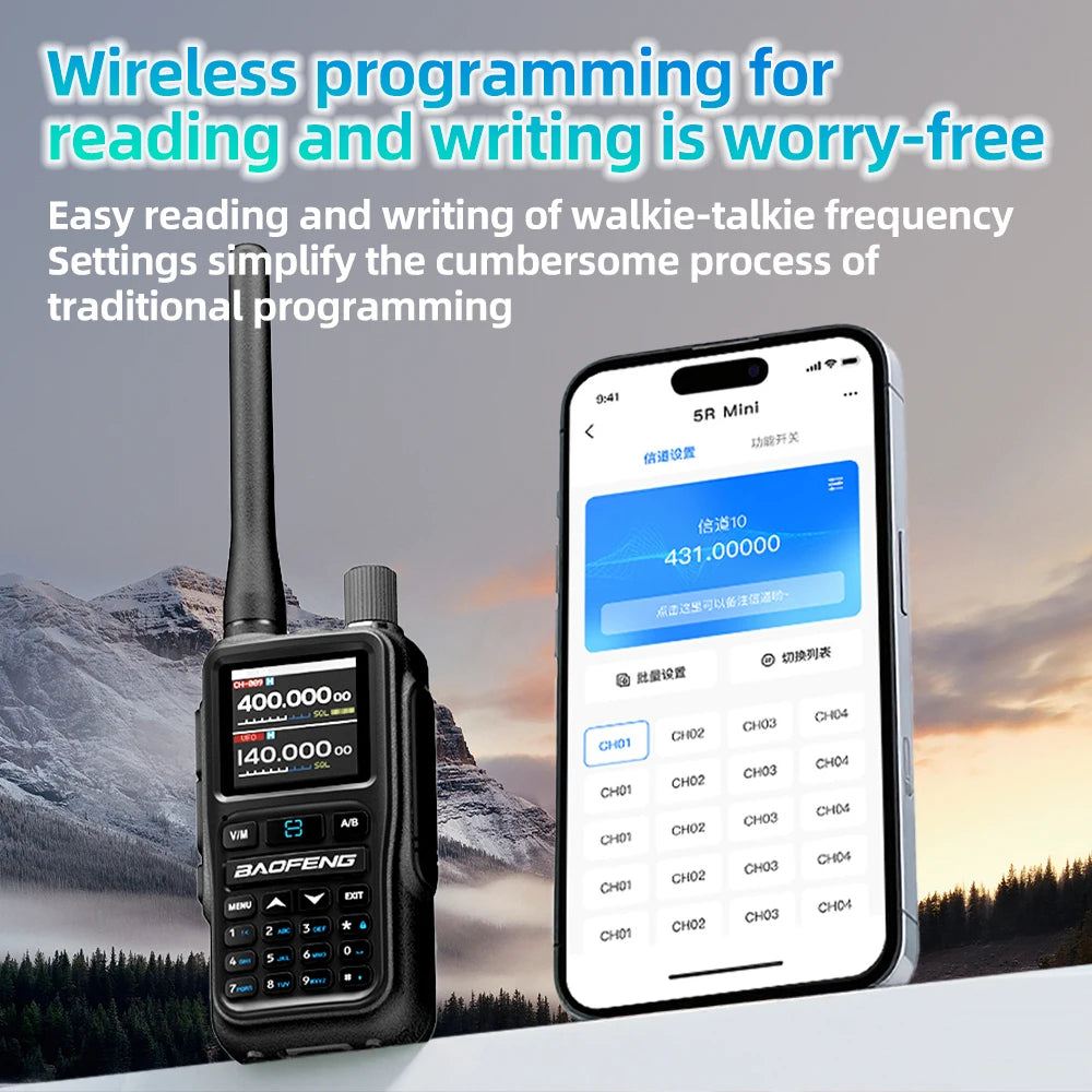 Baofeng UV 5RMINI Walkie Talkie de lectura de frecuencia inalámbrica AM de largo alcance cargador multibanda tipo C Radioaficionado 1 ud.