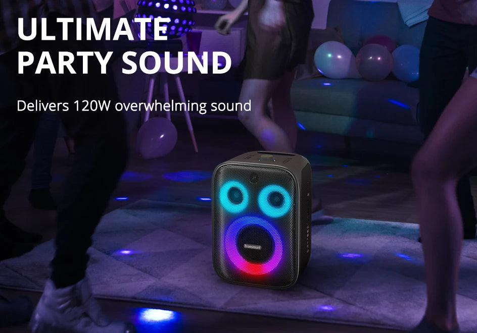 Tronsmart bocina bluetooth Halo 200 altavoz bluetooth potente Altavoz de fiesta potente Bluetooth con 120 W, sistema de sonido de 3 vías, entrada de micrófono y guitarra con cable, control de aplicaciones