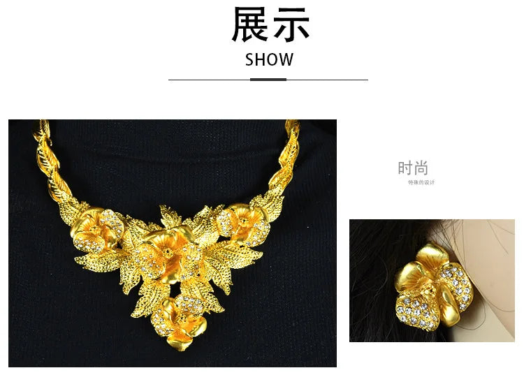 Juego de joyería nupcial de lujo en oro 24k Au999 para novias africanas y mujeres saudíes, collar, pulsera, aretes y anillo, 4 piezas, regalo.